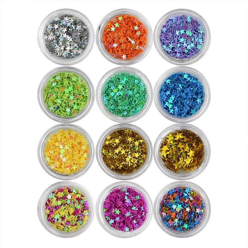 Minejin Nail Art Glitter Sequins Five Star 3D DIY Manicure Decals Decoration 12 Colors - Image 1